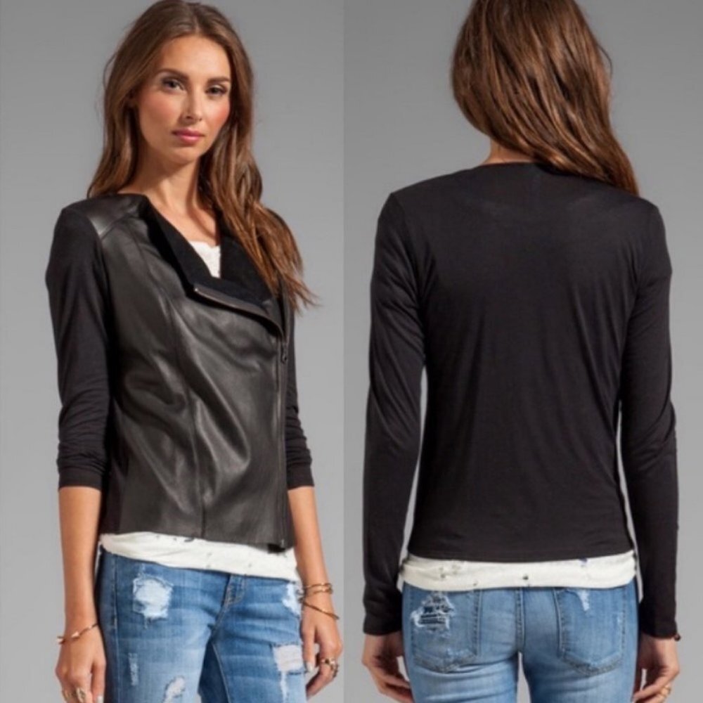 Revolve Michael Stars 100% Leather Lea Moto Asymmetric Zip Jacket Size XS Boho